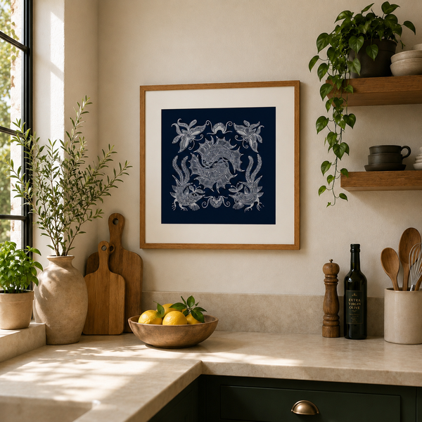 Pintura Batik Chinesa com Moldura