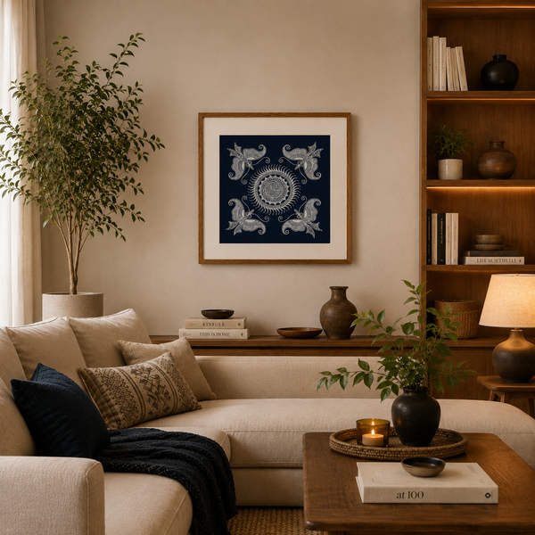 Pintura Batik Chinesa com Moldura