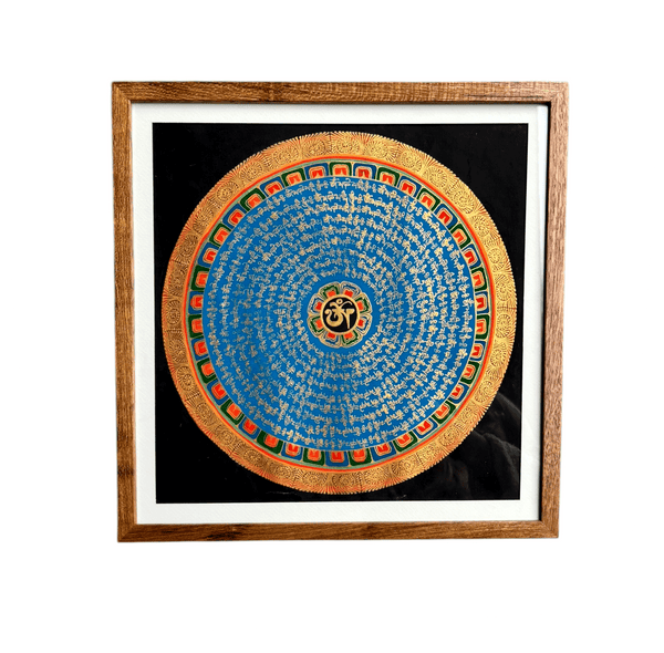Pintura Thanka Mandala Mantra com Moldura