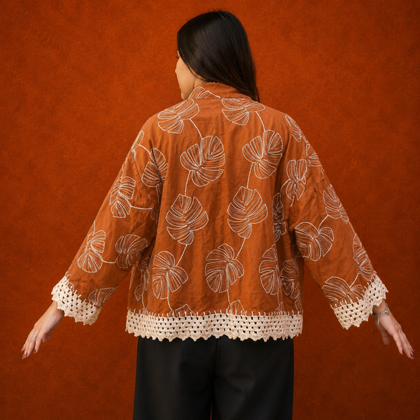 Kimono Curto Folhas -  Tamanho Único