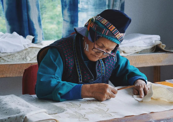 Pintura Batik Chinesa com Moldura