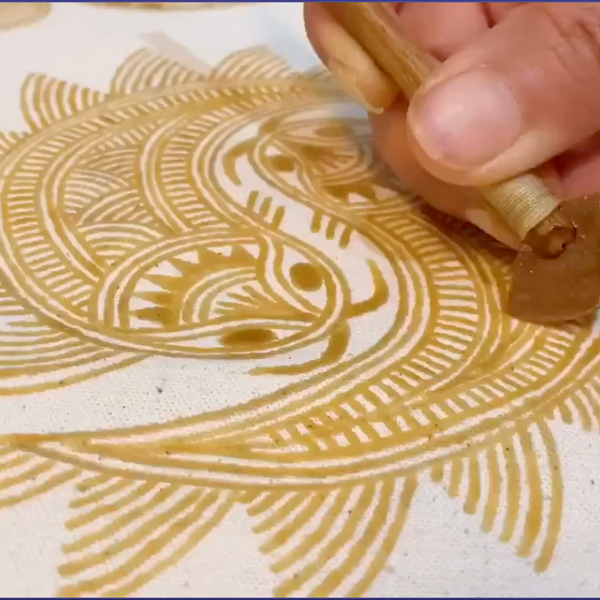 Pintura Batik Chinesa com Moldura
