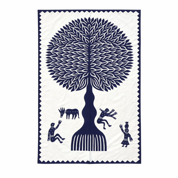 Tecido Indiano Árvore da Vida Azul - G