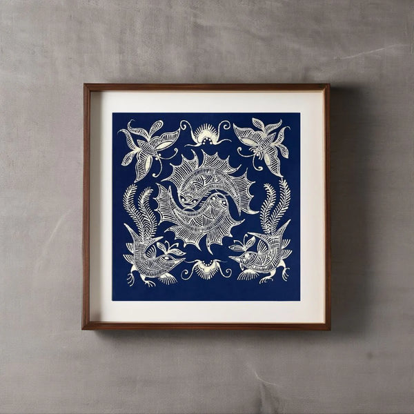 Pintura Batik Chinesa com Moldura