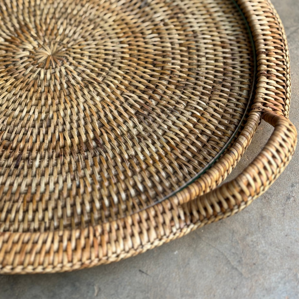 Bandeja Rattan Indiana com Vidro