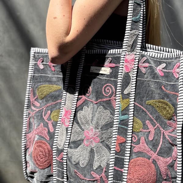 Bolsa Indiana Suzani Velvet - Dupla Face