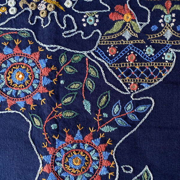 Tecido Indiano bordado Mapa Mundi