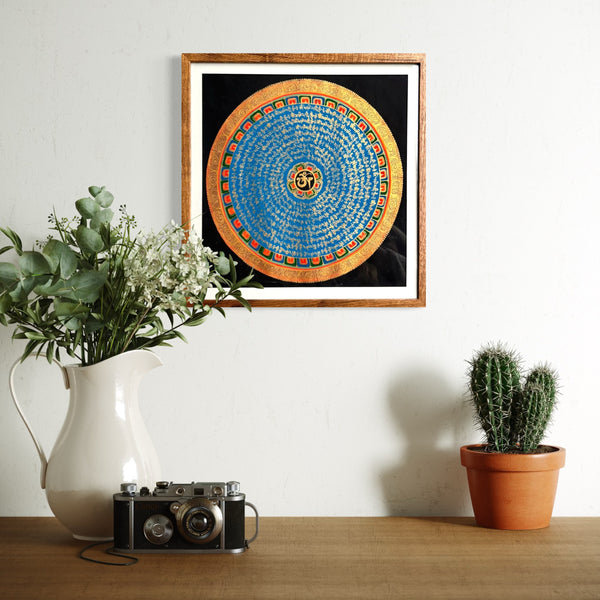 Pintura Thanka Mandala Mantra com Moldura