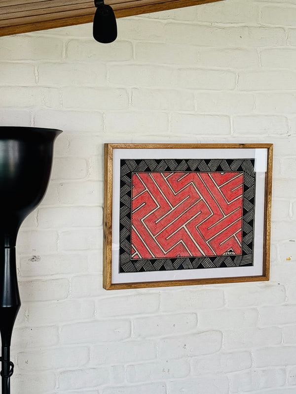 Tela Grafismo Asurini com Moldura