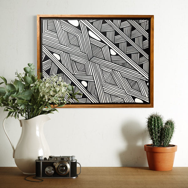 Pintura Indígena Waxamani Mehinako Xingu com Moldura
