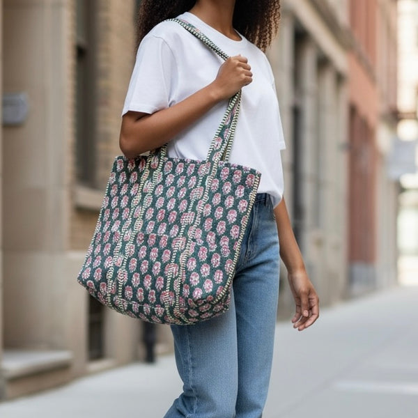 Bolsa Indiana Kantha Quilt - Dupla Face