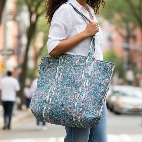 Bolsa Indiana Kantha Quilt - Dupla Face