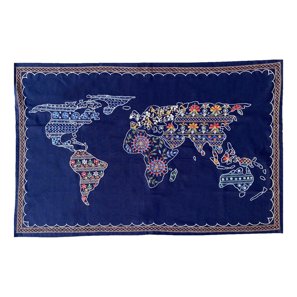 Tecido Indiano bordado Mapa Mundi