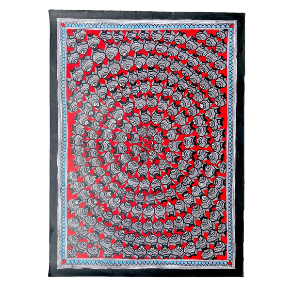 Pintura Indiana Madhubani - Cardume de Peixes