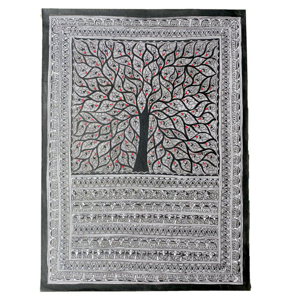 Pintura Indiana Madhubani - Árvore da Vida Neutra