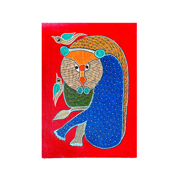 Pintura Indiana Gond - Urso Colorido
