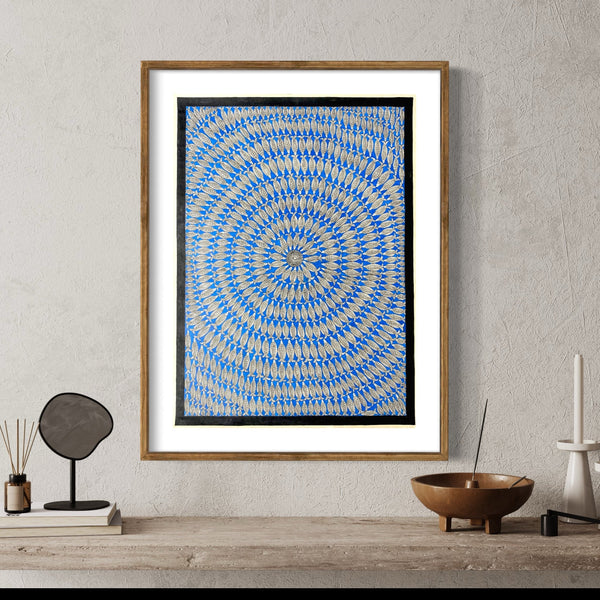 Pintura Indiana Madhubani - Mandala de Peixes Azuis