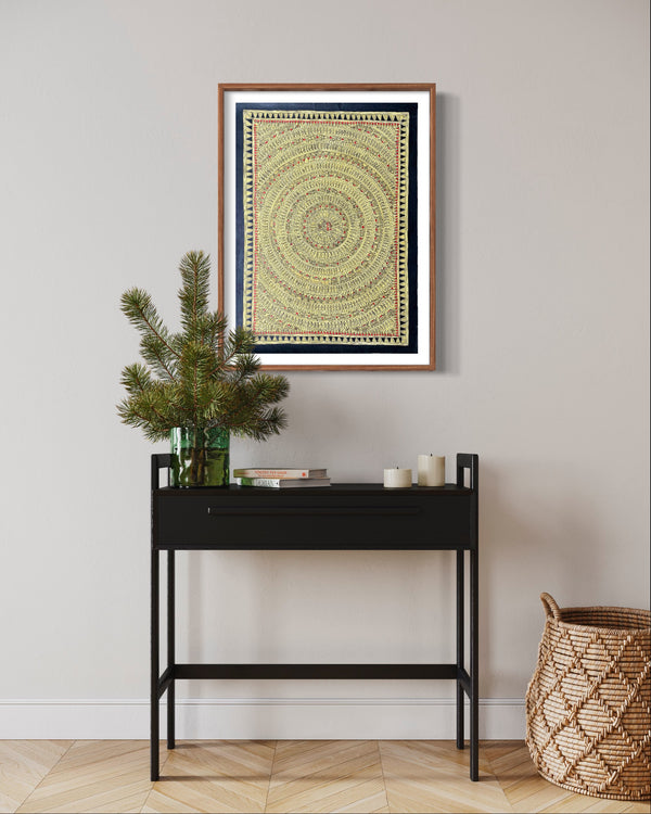 Pintura Indiana Madhubani - Mandala Dourada