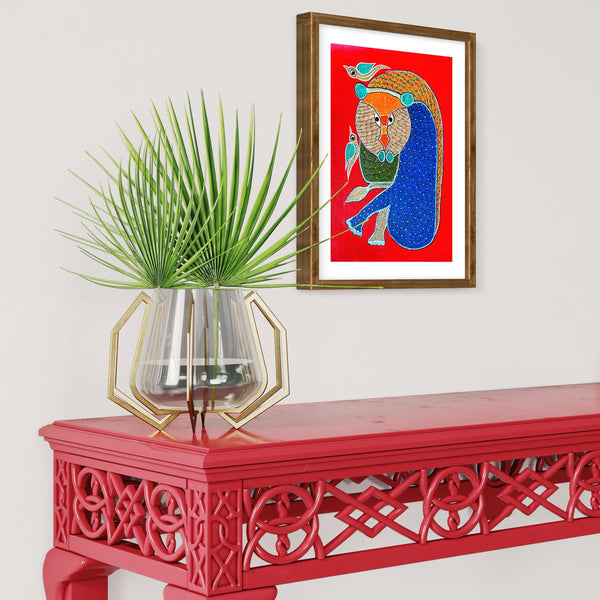 Pintura Indiana Gond - Urso Colorido