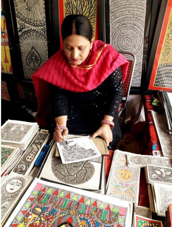Pintura Indiana Madhubani - Mandala Dourada