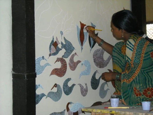 Pintura Indiana Gond - Urso Colorido